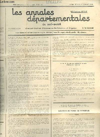 Les annales dpartementales du Sud-Ouest - Journal spcial d'annonces judiciaires et lgales - Seizime anne n1208 mercredi 27 octobre 1948.