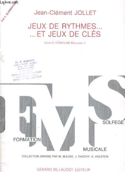 JEUX DE RYTHMES... ET DE JEUX DE CLES... vol5 : Elmentaire (lmentaire 1)
