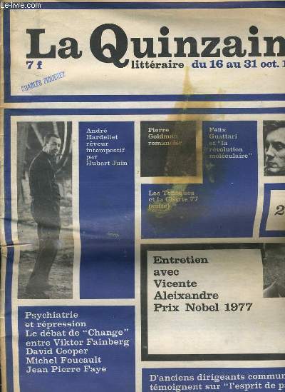 LA QUINZAINE littraire bimensuel n265 : Andr Hardellet rveur intempestif par Hubert Juin - Pierre Goldman romancier - Flix Guattari et 