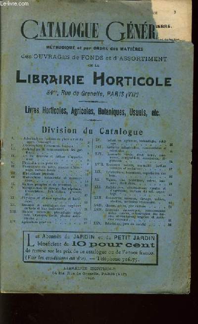 CATALOGUE GENERALE DE LA LIBRAIRIE HORTICOLE