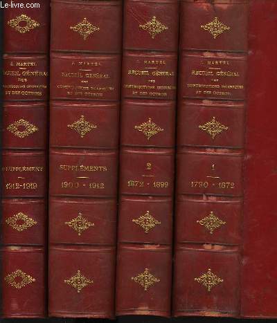 RECUEIL GENERAL DES LOIS DECRETS ET ORDONNANCES CONCERNANT LES CONTRIBUTIONS INDIRECTES ET LES OCTROIS Tome 1 et 2 plus 2 tomes supplment : 1900 1912 / 1912-1919