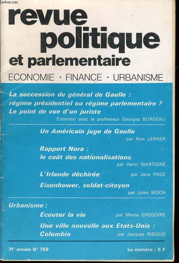 REVUE POLITIQUE ET PARLEMENTAIRE n799 conomie finance urbanisme