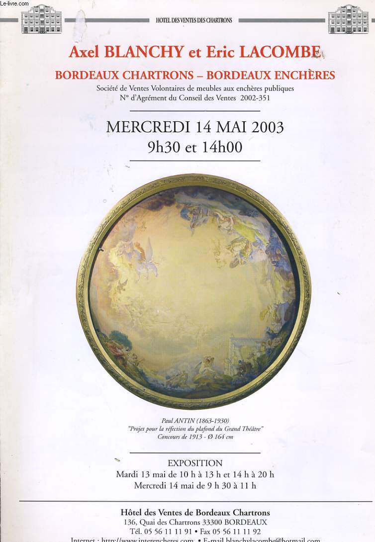 CATALOGUE DE VENTE le mercredi 14 mai 2003  l'htel des ventes de Bordeaux