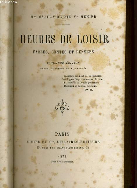 HEURES DE LOISIRS fables, contes et penses