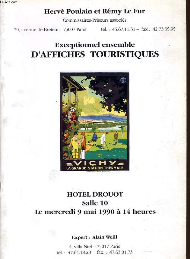CATALOGUE DE VENTE AUX ENCHERES : Exceptionnel ensemble d'affiches touristiques, le mercredi 9 mai 1990  l'htel Drouot