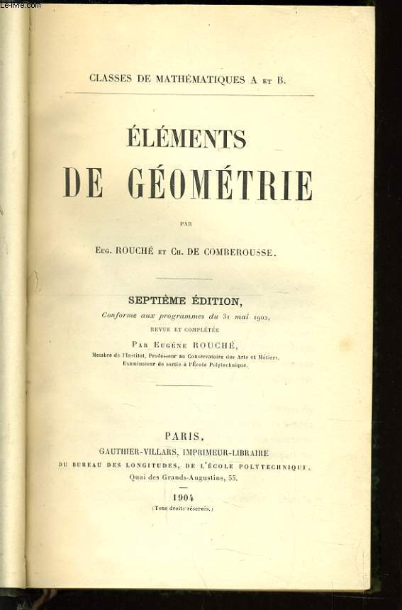 ELEMENTS DE GEOMETRIE classe de mathmatiques A et B