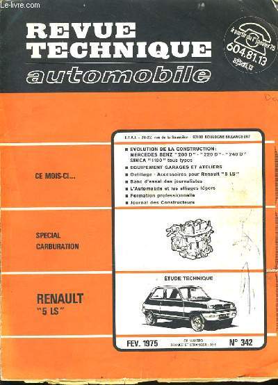 REVUE TECHNIQUE AUTOMOBILE (spcial carburation) pour Renault 5 LS