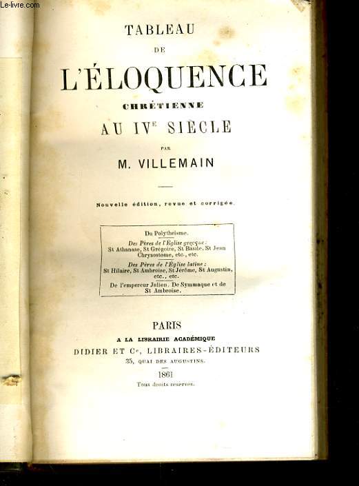 TABLEAU DE L'ELOQUENCE CHRETIENNE AU IVe SIECLE