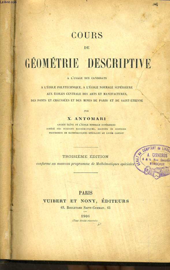 COURS DE GEOMETRIE DESCRIPTIVE