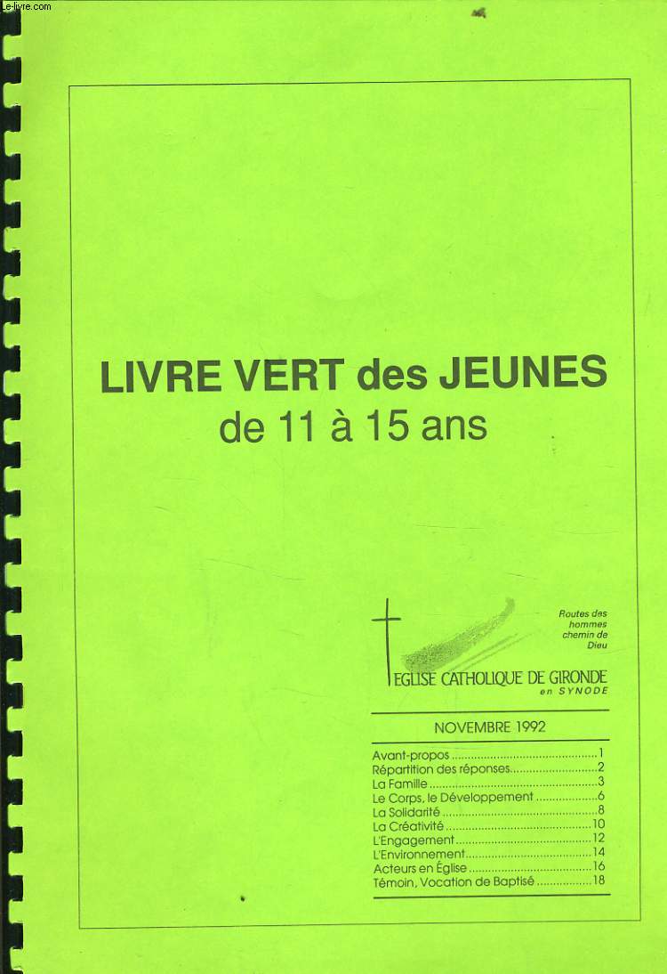 LIVRE VERT DES JEUNES DE 11 A 15 ans