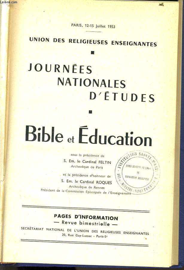 JOURNEES NATIONALES D'ETUDES - BIBLIE ET EDUCATION