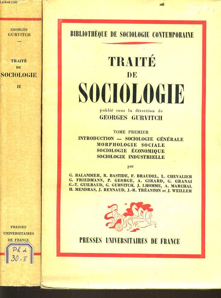 TRAITE DE SOCIOLOGIE en 2 tomes