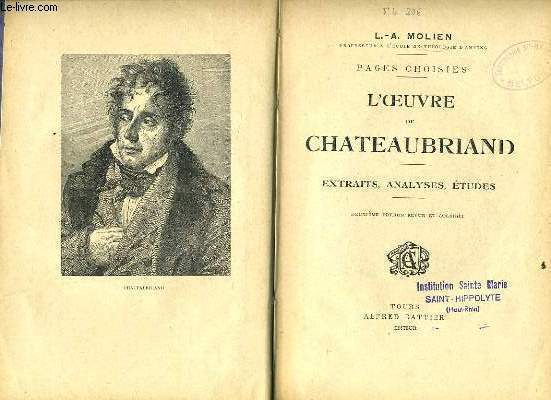 L'OEUVRE DE CHATEAUBRIAND extraits analyses tudes