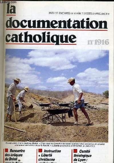 LA DOCUMENTATION CATHOLIQUE n 8 : Rencontre des vques du Brsil - Instruction 