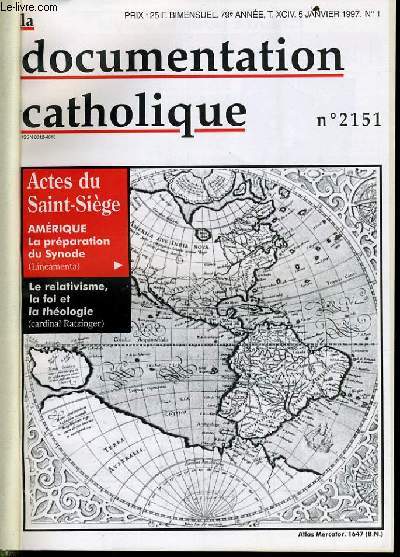 LA DOCUMENTATION CATHOLIQUE n1 : Actes du Saint Sige - Le relativisme, la foi, la thologie (Cardinal Ratzinger)