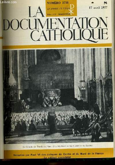 LA DOCUMENTATION CATHOLIQUE n 8 : Rception par Paul VI des vques du Centre et du Nord de la France - le clibat sacerdotal