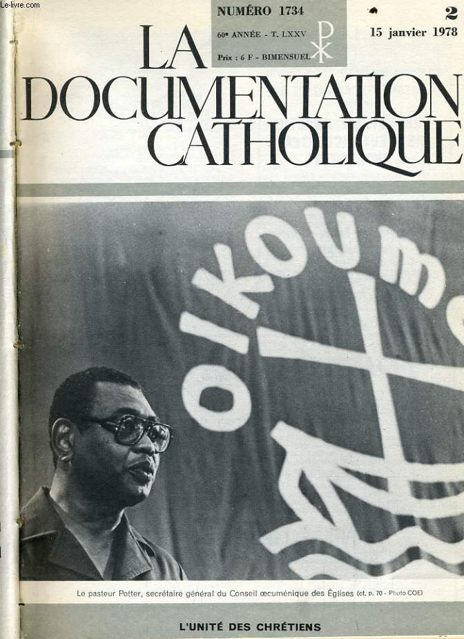 LA DOCUMENTATION CATHOLIQUE n 2 : L'unt des chrtiens