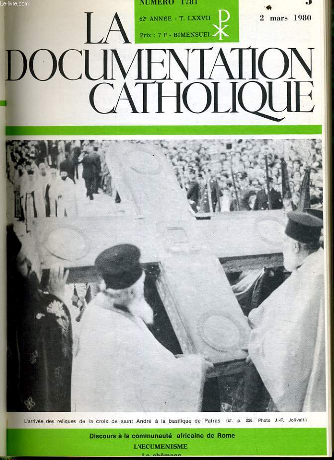 LA DOCUMENTATION CATHOLIQUE n 5 : Discours  la communaut africaine de Rome - L'Oecumenisme - Le chmage