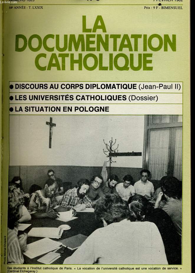 LA DOCUMENTATION CATHOLIQUE n 3 : Discours au corps diplomatique - Les universits catholiques - La situations en Pologne