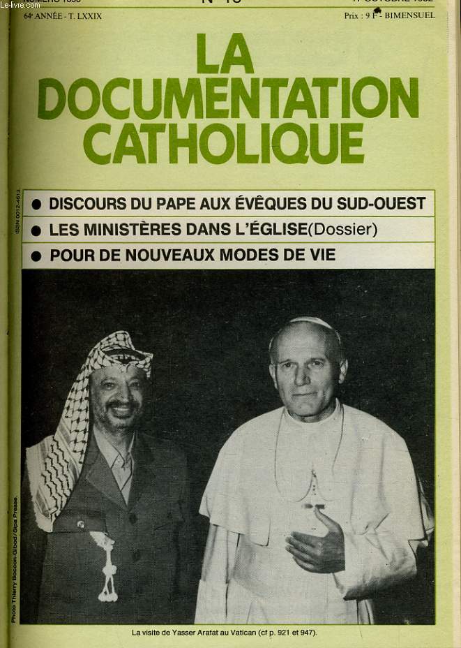 LA DOCUMENTATION CATHOLIQUE n 18 : Discours du pape aux vques du Sud Ouest - Les ministres dans l'glise - Pour de nouveaux modes de vie