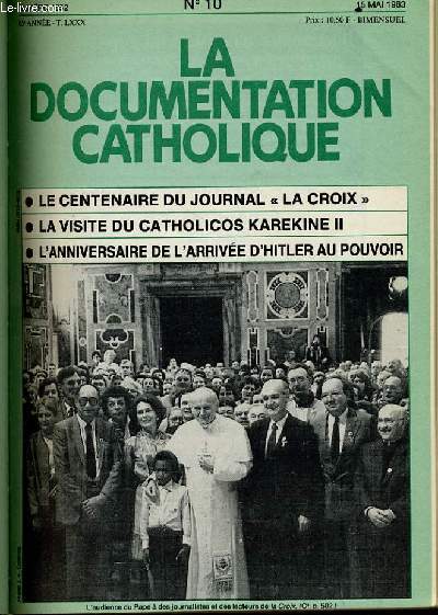 LA DOCUMENTATION CATHOLIQUE n 10 : Le centenaire du Journal 