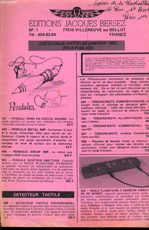 CATALOGUE ARTICLE JANVIER 1983
