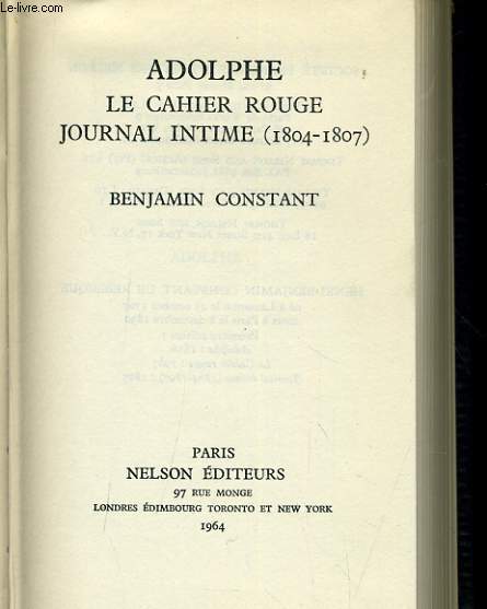 ADOLPHE le cahier rouge - journal intime (1804-1807)