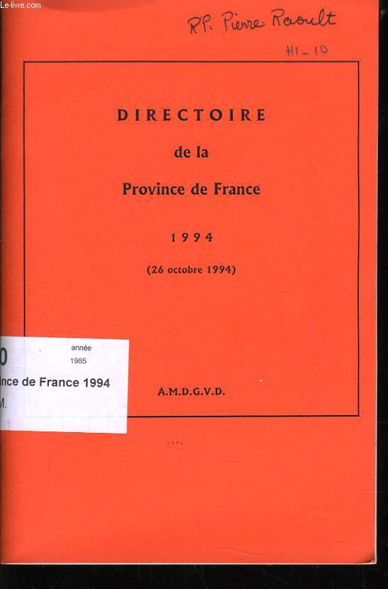 DIRECTOIRE DE LA PROVINCE DE FRANCE 26 octobre