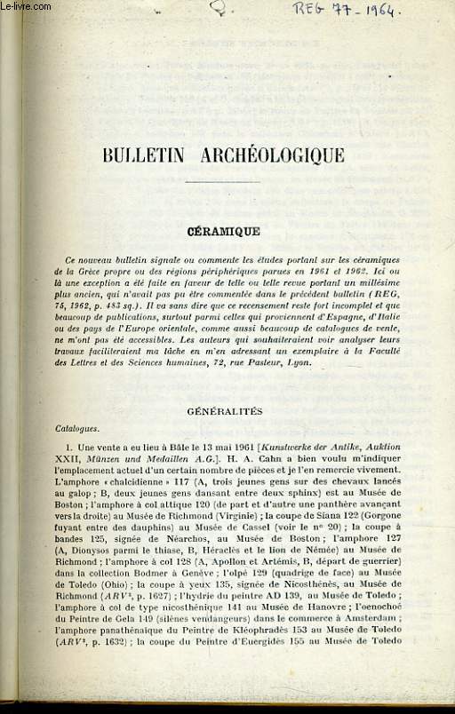 BULLETIN ARCHEOLOGIQUE - Cramique