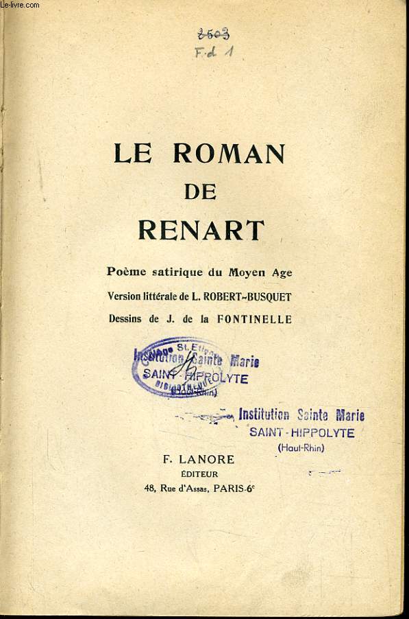 LE ROMAN DE RENART pome satirique du Moyen Ages