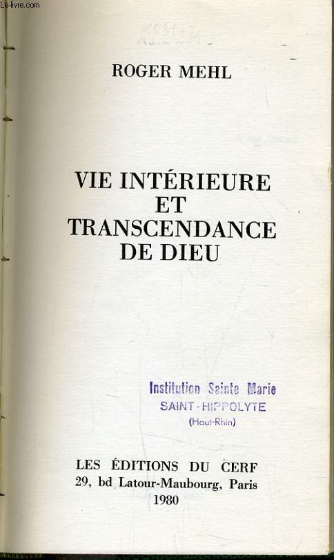 VIE INTERIEURE ET TRANSCENDANCE DE DIEU