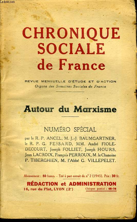 CHRONIQUE SOCIALE DE FRANCE autour du Marxisme