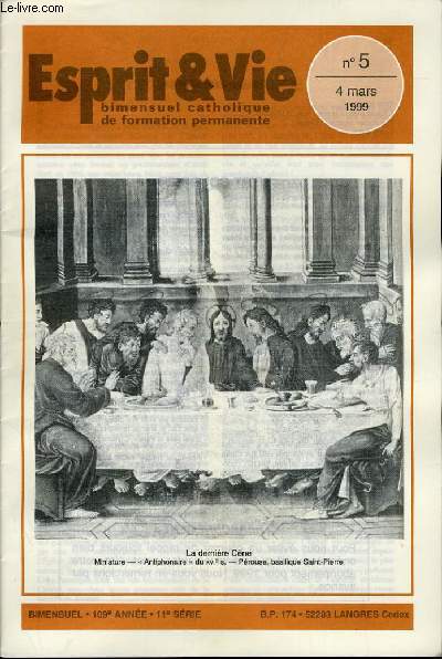 ESPRIT ET VIE (bimenstruel catholique de formation permanente) n 5 : La pastorale des droits de l'homme - 50e anniversaire de la dclaration universelle des droits de l'homme - Les papes face  l'esclavage - 