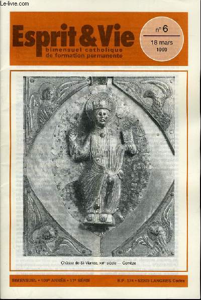 ESPRIT ET VIE (bimenstruel catholique de formation permanente) n 6 : Un demi sicle d'HIstoire de la Thologie morale catholique - Bibliographie