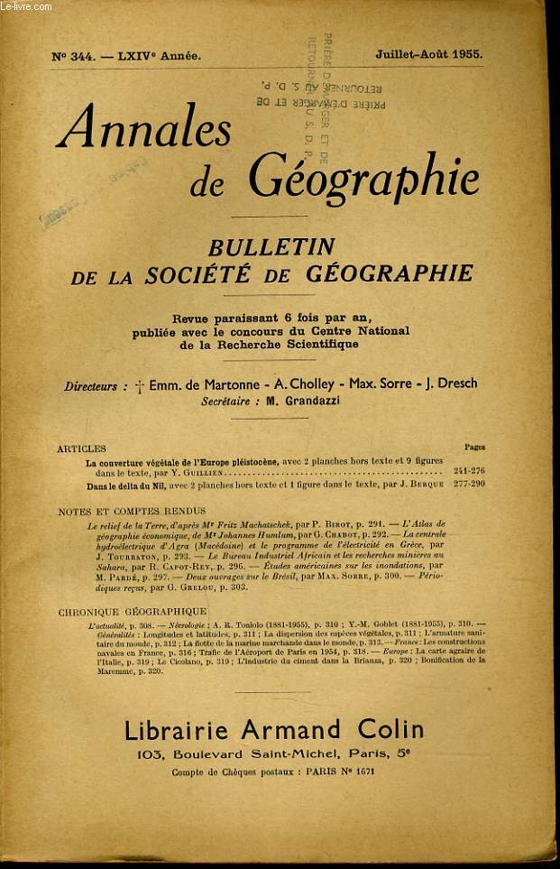 ANNALES DE GEOGRAPHIES bulletin de la socit gographique) n344 : La couverture vgtal de l'Europe listocne - Dans le delta du Nil