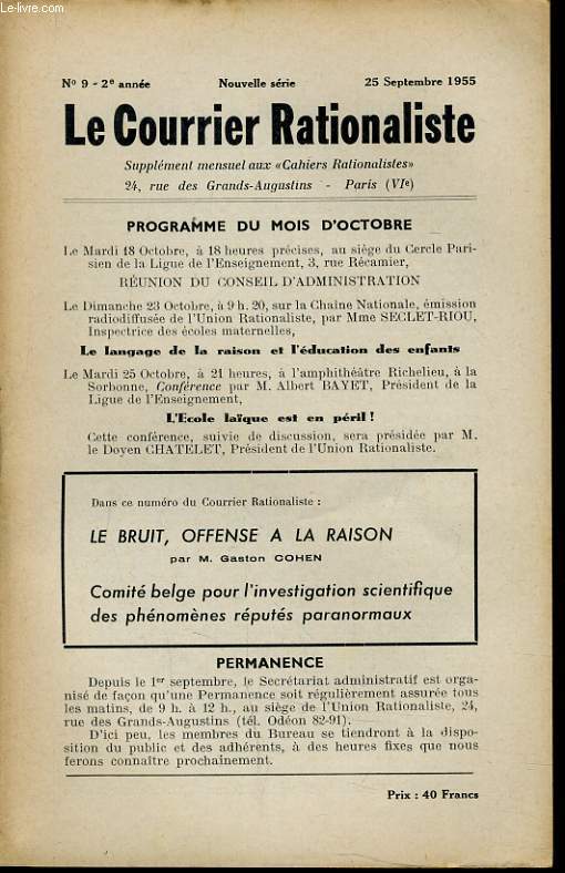 LE COURRIER RATIONALISTEn9 (supplment mensuel aux 
