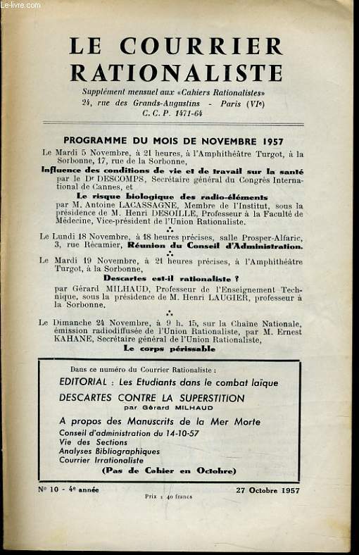 LE COURRIER RATIONALISTEn10 (supplment mensuel aux 