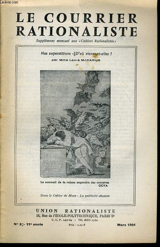 LE COURRIER RATIONALISTE n3 (dans le cahier de Mars : La publicit abusive) : Nos sperstitions -d'o viennent-elles ?