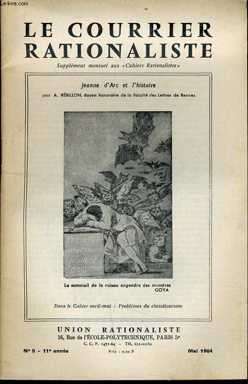 LE COURRIER RATIONALISTEn°5 (dans le cahier avril-mai : problème du christianisme) : Jeanne d'Arc et l'histoire
