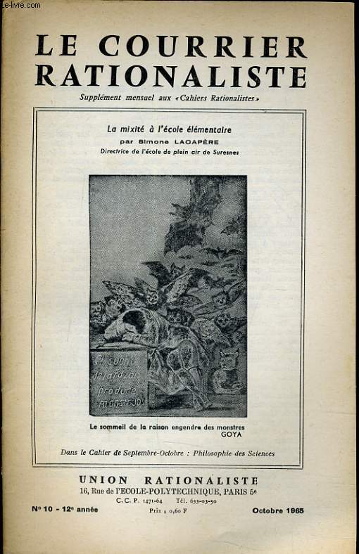 LE COURRIER RATIONALISTEn10 (dans le cahier Octobre-Novembre : philosophiesdes sciences) : La mixit  l'cole lmentaire