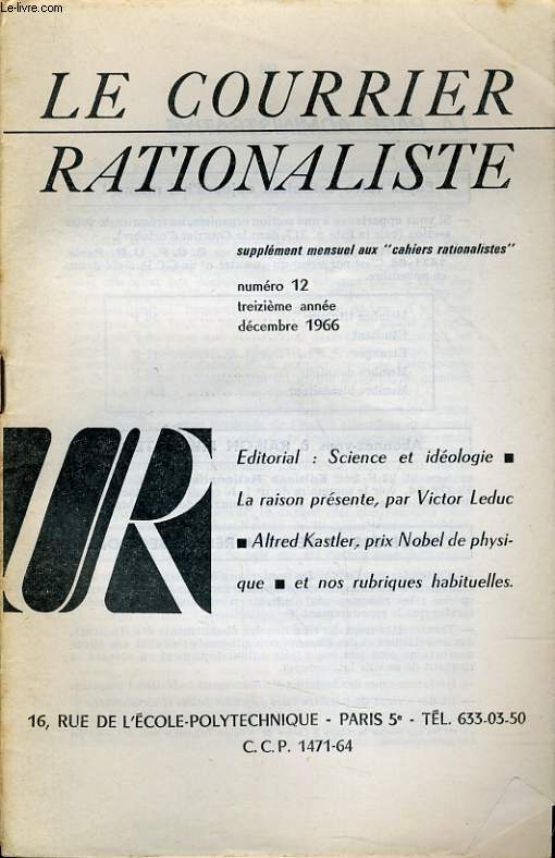 LE COURRIER RATIONALISTE n12 (supplment mensuel aux 