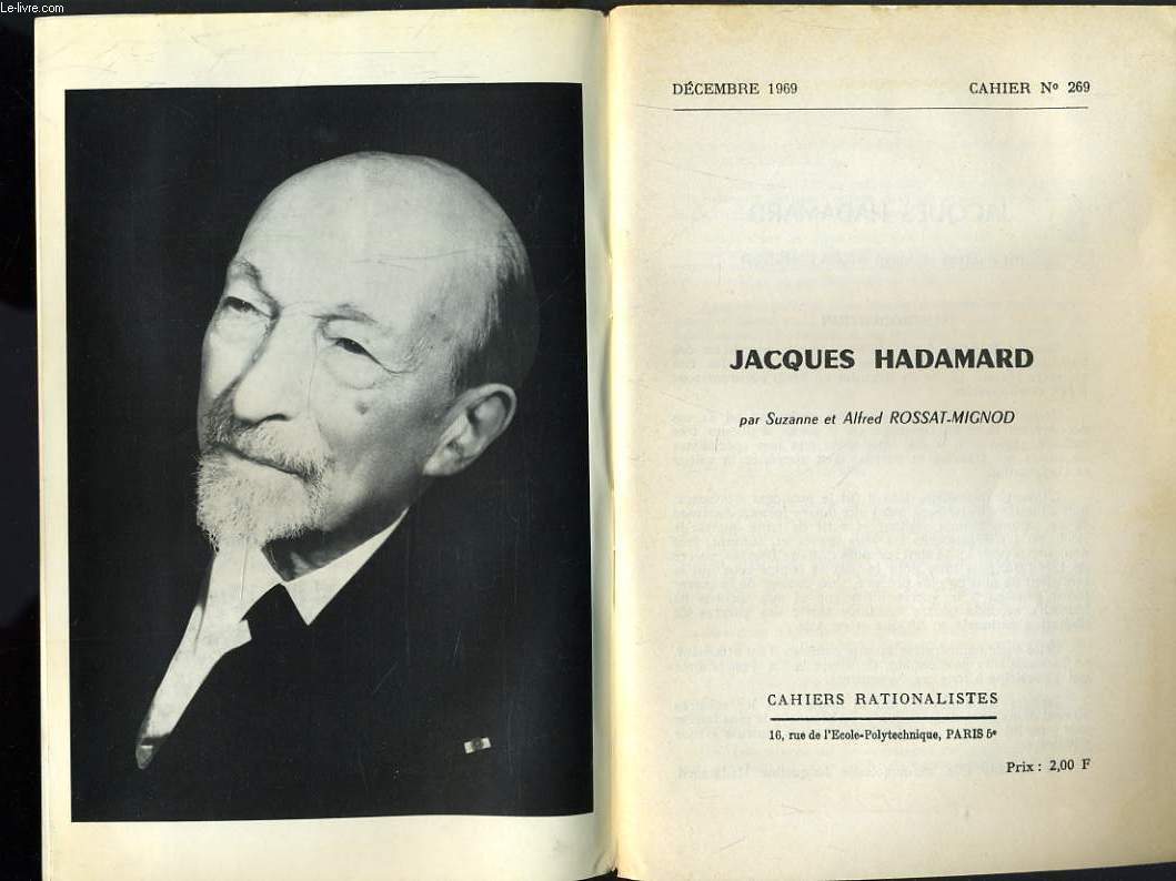 LES CAHIERS RATIONALISTES n269 : Jacques HADAMARD