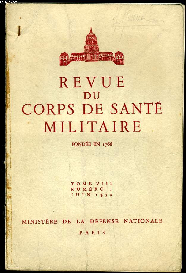 REVUE DU CORPS DE SANTE MILITAIRE Tome VIII n2