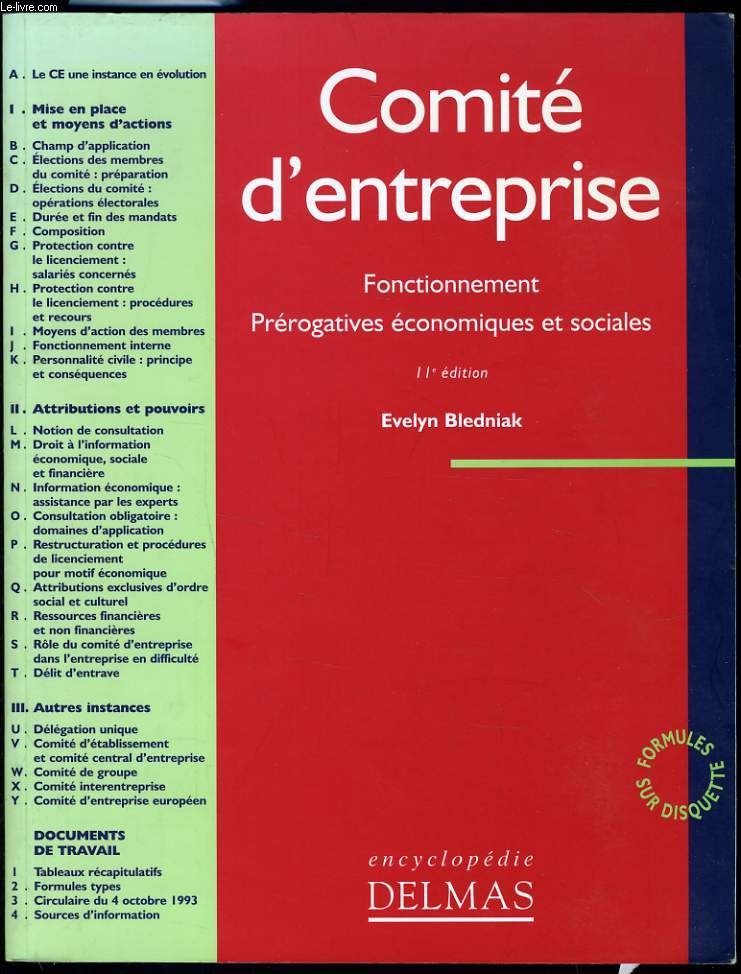 COMITE D'ENTREPRISE fonctionnement prrogatives economique et sociales