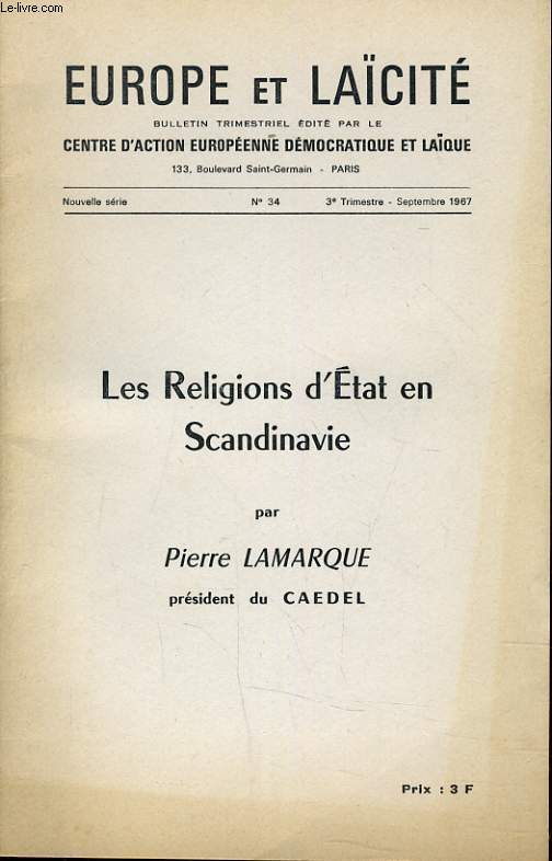 EUROPE ET LAICITE N34 - LES RELIGIONS D'ETAT EN SCANDINAVIE