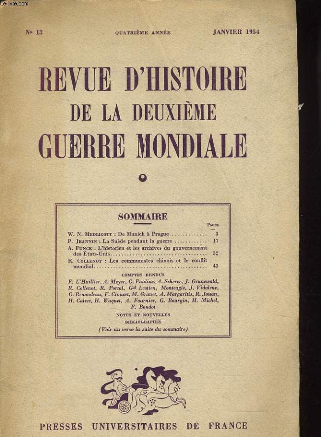 REVUE D'HISTOIRE DE LA DEUXIEME GUERRE MONDIALE N 13 - QUATRIEME ANNEE