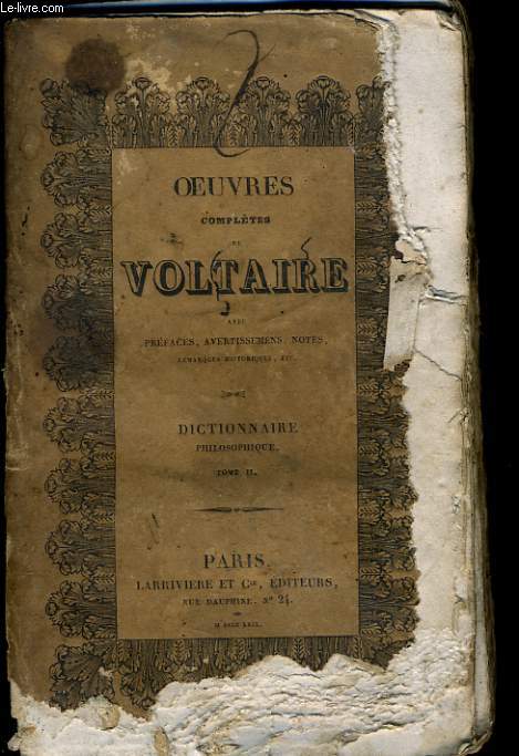 OEUVRES COMPLETES DE VOLTAIRE - DICTIONNAIRE PHILOSOPHIQUE TOME 2