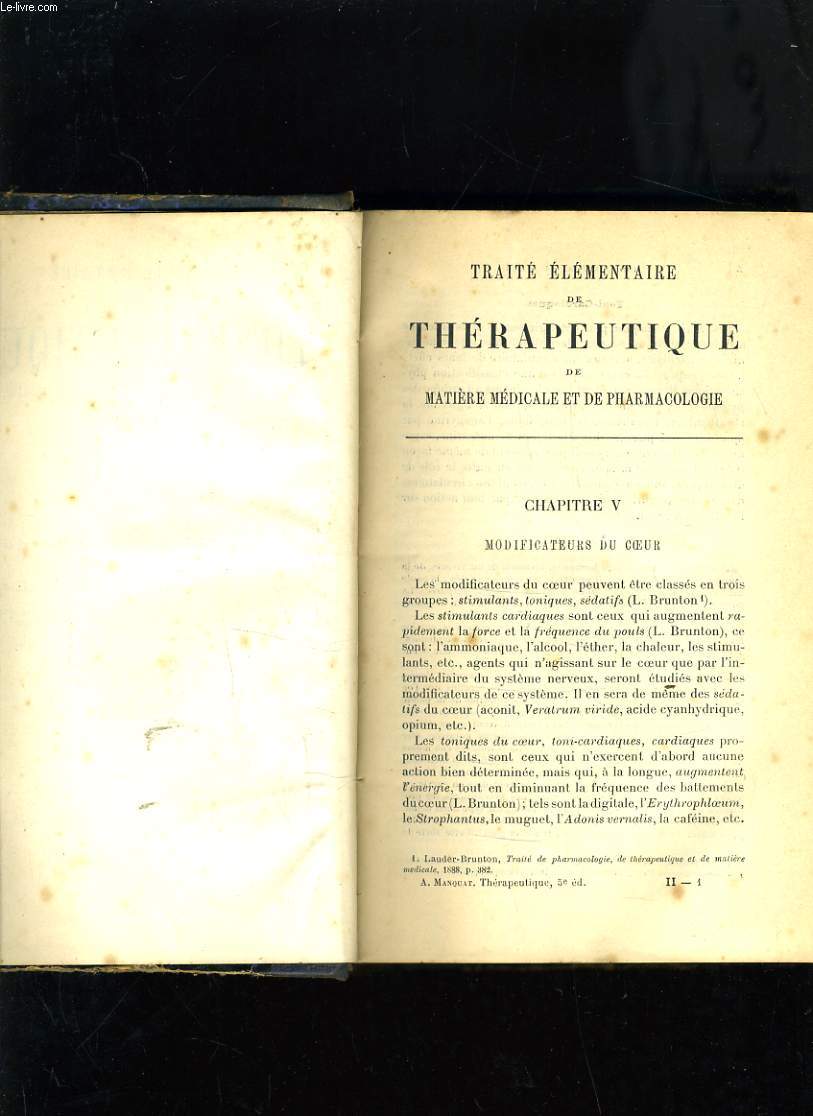 TRAITE ELEMENTAIRE DE THERAPEUTIQUE DE MATIERE MEDICALE ET DE PHARMACOLOGIE - TOME SECOND