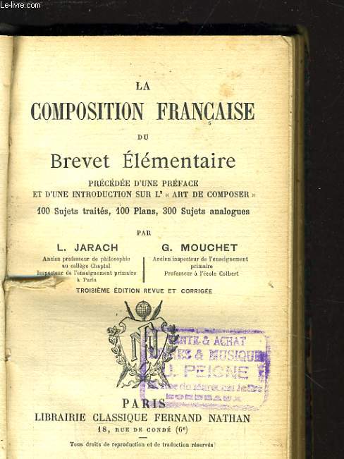 LA COMPOSITION DU BREVET ELEMENTAIRE