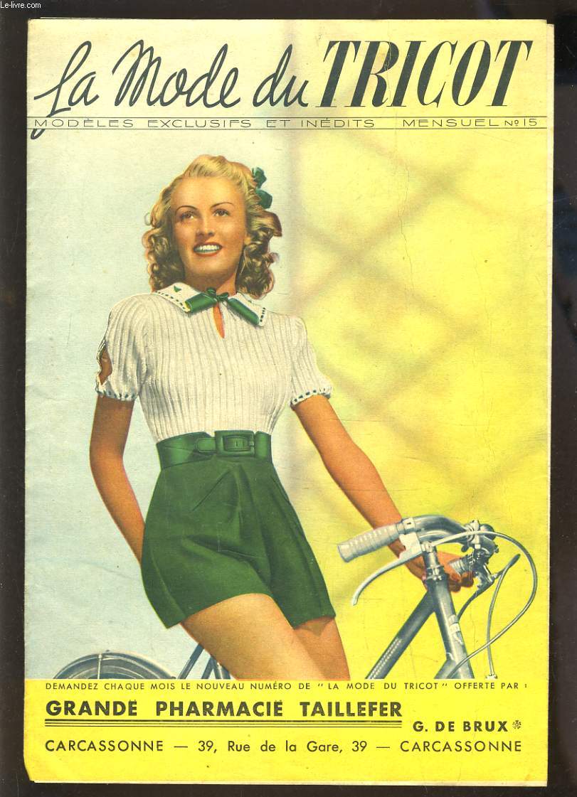 LA MODE DU TRICOT, MENSUEL N15. COSTUME DE BAIN GARCONNET 4 ANS / PULL OVER FEMME TAILLE 42/ COSTUME DE BAIN DAME